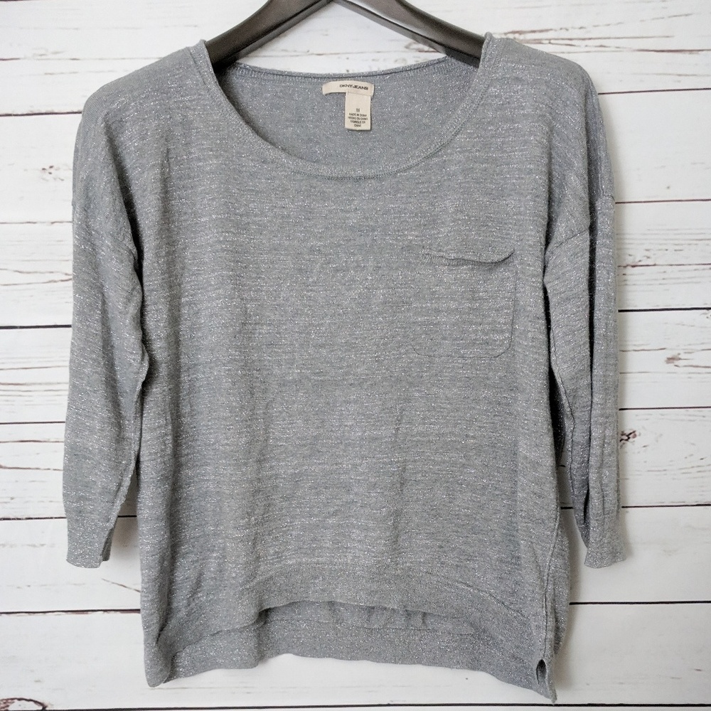 DKNY Jeans Silver Sparkle Sweater Medium